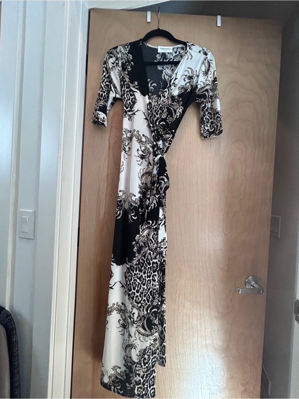 Pinkyotto Black and White Printed Wrap Maxi Dress